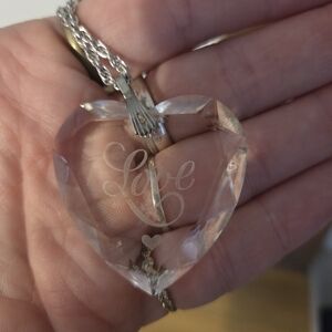 Hallmark Love Heart Crystal Necklace Vintage With Silver Toned Chain Valentine's